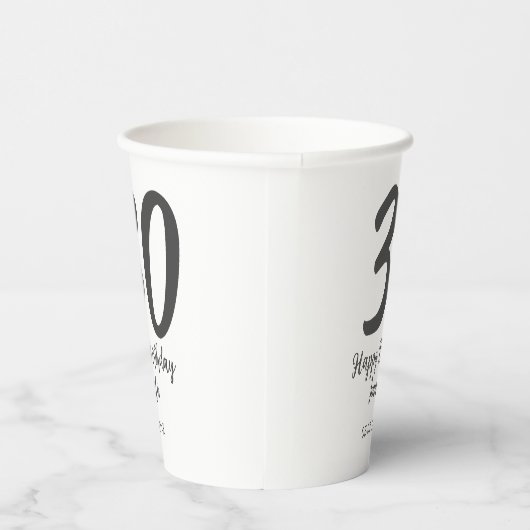 30th Birthday Naam toevoegen Datum Jaar Zwarte sja Papieren Bekers (Rechts)