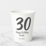 30th Birthday Naam toevoegen Datum Jaar Zwarte sja Papieren Bekers<br><div class="desc">bewerkbaar ontwerp</div>
