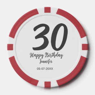 30th Birthday Naam toevoegen Datum Jaar Zwarte sja Poker Chips