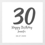 30th Birthday Naam toevoegen Datum Jaar Zwarte sja Raamsticker<br><div class="desc">bewerkbaar ontwerp</div>