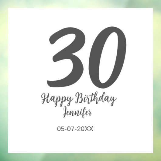 30th Birthday Naam toevoegen Datum Jaar Zwarte sja Raamsticker (Vel 3)