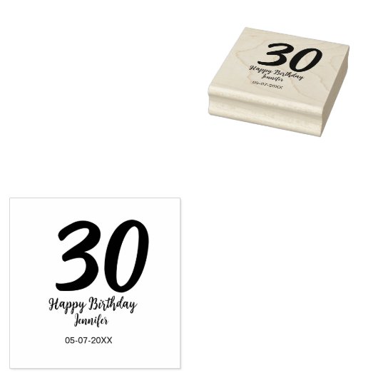 30th Birthday Naam toevoegen Datum Jaar Zwarte sja Rubberstempel (Gestempeld)