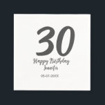 30th Birthday Naam toevoegen Datum Jaar Zwarte sja Servet<br><div class="desc">bewerkbaar ontwerp</div>