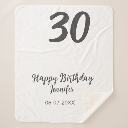 30th Birthday Naam toevoegen Datum Jaar Zwarte sja Sherpa Deken (Voorkant)