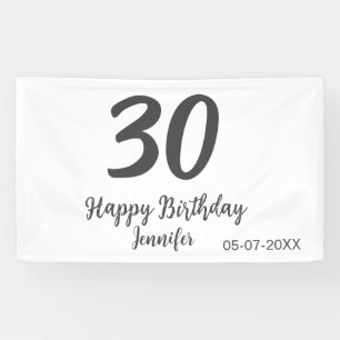 30th Birthday Naam toevoegen Datum Jaar Zwarte sja Spandoek