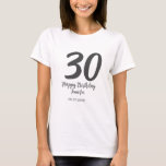 30th Birthday Naam toevoegen Datum Jaar Zwarte sja T-shirt<br><div class="desc">bewerkbaar ontwerp</div>