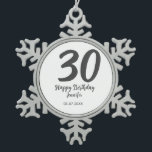 30th Birthday Naam toevoegen Datum Jaar Zwarte sja Tin Sneeuwvlok Ornament<br><div class="desc">bewerkbaar ontwerp</div>