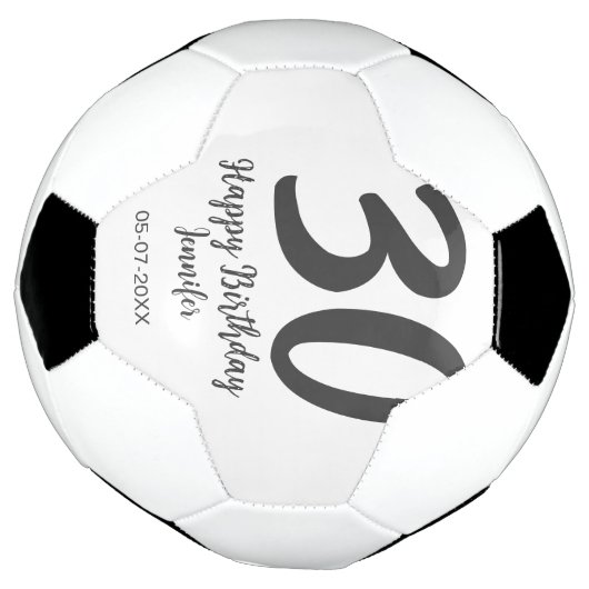 30th Birthday Naam toevoegen Datum Jaar Zwarte sja Voetbal (Gedraaid)