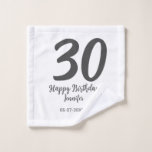 30th Birthday Naam toevoegen Datum Jaar Zwarte sja Washandje<br><div class="desc">bewerkbaar ontwerp</div>