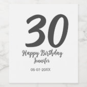 30th Birthday Naam toevoegen Datum Jaar Zwarte sja Wijn Etiket (Enkel label)