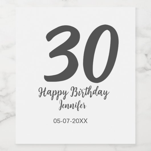 30th Birthday Naam toevoegen Datum Jaar Zwarte sja Wijn Etiket (Enkel label)