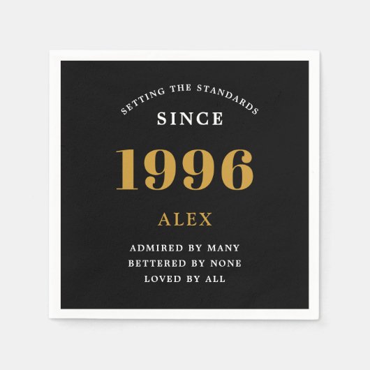 30th Birthday Name 1996 Black Gold Elegant Chic Servet (Voorkant)