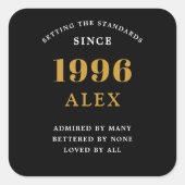 30th Birthday Name 1996 Black Gold Elegant Chic Vierkante Sticker (Voorkant)