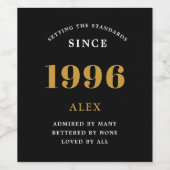 30th Birthday Name 1996 Black Gold Elegant Chic Wijn Etiket (Enkel label)