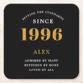 30th Birthday Name 1996 Year Black Gold Custom Kartonnen Onderzetters (Voorkant)