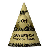 30th Birthday Number Pattern Gold/Black Scallops Feesthoedjes (Voorkant)