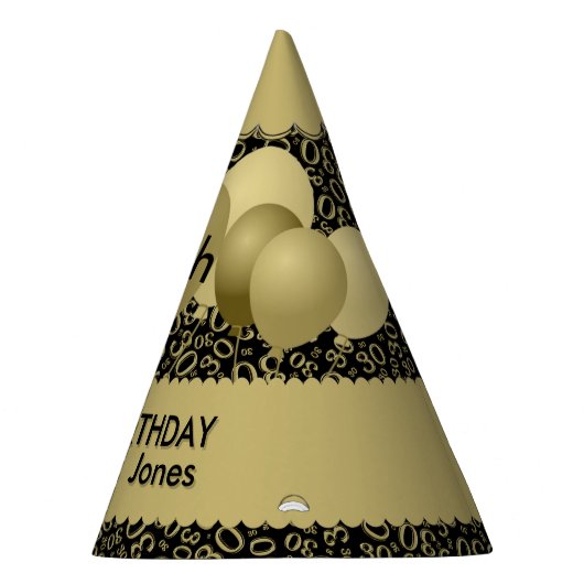 30th Birthday Number Pattern Gold/Black Scallops Feesthoedjes (Rechts)