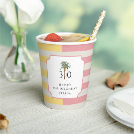 30th Birthday Palm Beach Pastel Stripe Tropical Papieren Bekers