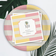 30th Birthday Palm Beach Pastel Stripe Tropical