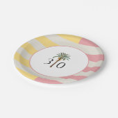 30th Birthday Palm Beach Tropical Pastel Stripe Papieren Bordje (Gekanteld)