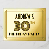 30th Birthday Party ~ Art Deco Style "30" + naam Folie Uitnodiging Briefkaart (Voorkant)
