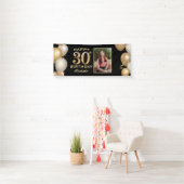 30th Birthday Party Black and Gold Balloons Foto Spandoek (Insitu)