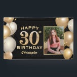 30th Birthday Party Black and Gold Balloons Foto Spandoek<br><div class="desc">30e verjaardag Zwarte en gouden ballonnen fotobanner. Voor verdere aanpassing,  te klikken gelieve de knoop "van de Aanpassing het"en ons ontwerphulpmiddel te gebruiken om deze sjabloon te wijzigen.</div>