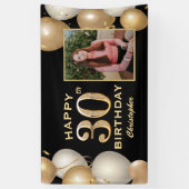 30th Birthday Party Black and Gold Balloons Foto Spandoek (Verticaal)