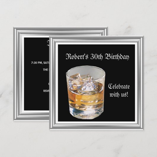 30th Birthday Party Black Silver Drinken Kaart (Voorkant / Achterkant)