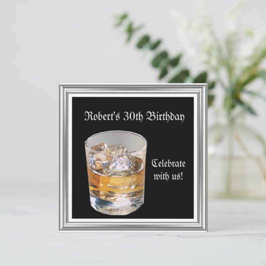 30th Birthday Party Black Silver Drinken Kaart (Staand voorkant)