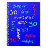 30th Birthday Party Blue Guest Book, Name, Spiral Notitieboek (Voorkant)