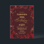 30th Birthday Party Burgundy Red Gold Floral Kaart<br><div class="desc">Modern black and red with gold birthday invitation template is perfect for stylish birthday party. Elegant-minimalistic themed invite is full of fun and modern design elements,  elegant calligraphy and modern fonts. Birthdays are special days,  and this invite can help it make a memorable for friends.</div>
