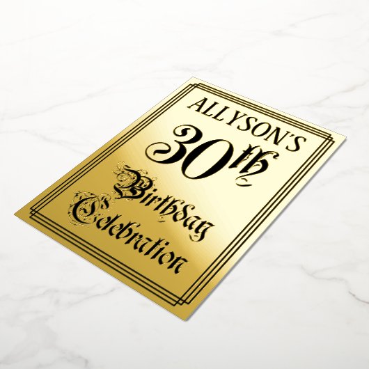 30th Birthday Party — Elegant Script + aangepaste Folie Uitnodiging (Gedraaid)