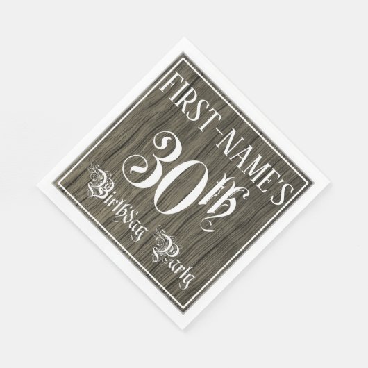 30th Birthday Party — Fancy script, Faux Wood Kijk Servet (Hoek)