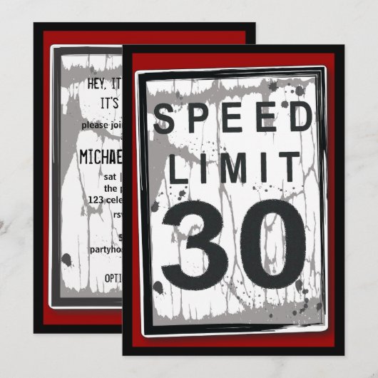 30th Birthday Party Grungy Speed Limit Sign Kaart (Voorkant / Achterkant)
