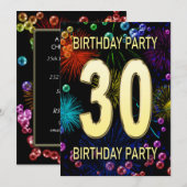 30th Birthday Party Invitation Fireworks Bubbles Kaart (Voorkant / Achterkant)