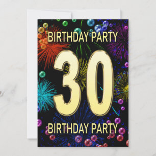 30th Birthday Party Invitation Fireworks Bubbles Kaart