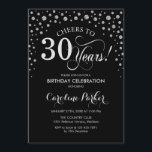30th Birthday Party Invitation - Silver Black Kaart<br><div class="desc">Uitnodiging voor het 30e verjaardagsfeestje. Elegant design met faux glitter zilver en zwart. Proost op 30 jaar! Stuur me een bericht als je verder moet worden aangepast.</div>