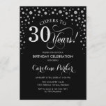 30th Birthday Party Invitation - Silver Black Kaart<br><div class="desc">Uitnodiging voor het 30e verjaardagsfeestje. Elegant design met faux glitter zilver en zwart. Proost op 30 jaar! Stuur me een bericht als je verder moet worden aangepast.</div>