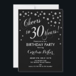 30th Birthday Party Invitation - Silver Black Kaart<br><div class="desc">30e verjaardag uitnodiging voor vrouwen of mannen. Elegant zwarte en zilver nodigen kaart uit met scriptlettertype en confetti. Cheers tot 30 jaar! Ideaal voor een stijlvolle mijlpaal op de dag van de verjaardag van volwassenen.</div>