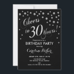 30th Birthday Party Invitation - Silver Black Kaart<br><div class="desc">30e verjaardag uitnodiging voor vrouwen of mannen. Elegant zwarte en zilver nodigen kaart uit met scriptlettertype en confetti. Cheers tot 30 jaar! Ideaal voor een stijlvolle mijlpaal op de dag van de verjaardag van volwassenen.</div>