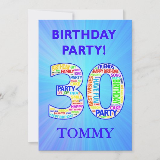 30th Birthday Party Invitation Voeg een naam toe Kaart (Voorkant)