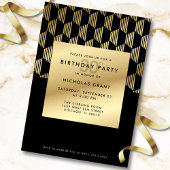 30th Birthday Party Modern Black and Gold Foil Kaart