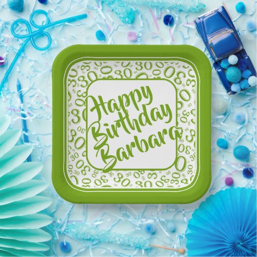 30th Birthday Party Number Pattern Green/white Papieren Bordje (Feest)