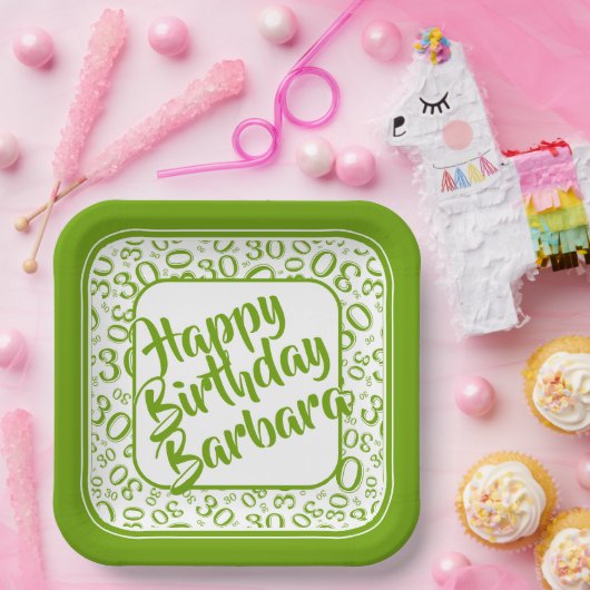 30th Birthday Party Number Pattern Green/white Papieren Bordje (Feest)