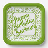 30th Birthday Party Number Pattern Green/white Papieren Bordje (Voorkant)