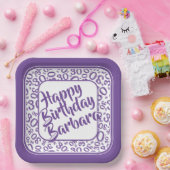 30th Birthday Party Number Pattern Paars/white Papieren Bordje (Feest)