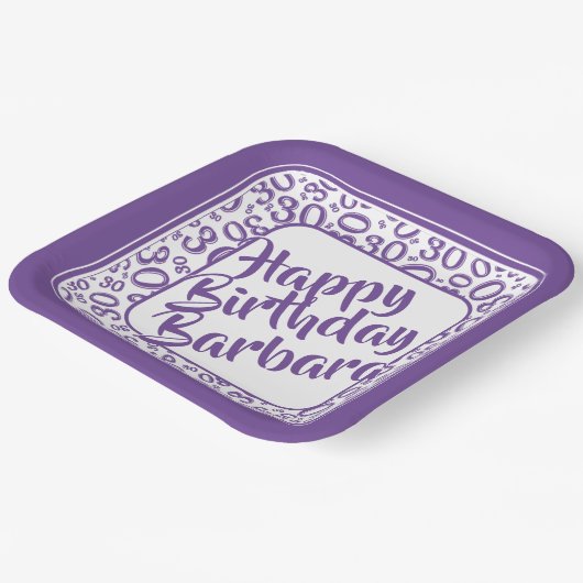 30th Birthday Party Number Pattern Paars/white Papieren Bordje (Gebogen)