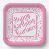 30th Birthday Party Number Pattern Pink/White Papieren Bordje (Voorkant)