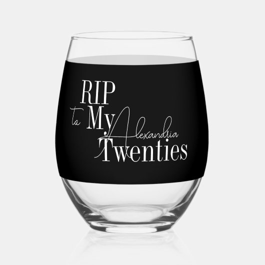 30th Birthday Party RIP 20s Black and White Wijnglas Zonder Voet (Voorkant)